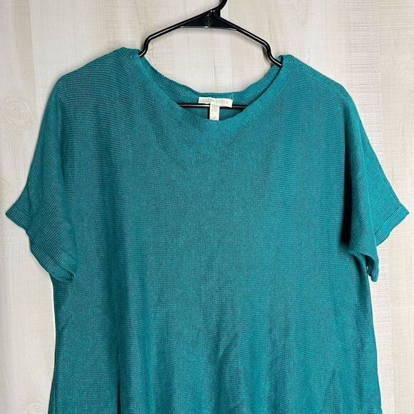 Eileen Fisher linen turquoise short sleeve‎ tunic top, size small - Picture 4 of 16